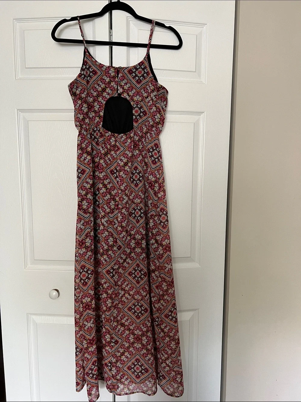Xhilaration Red Patterned Maxi Dress with Spaghetti Straps